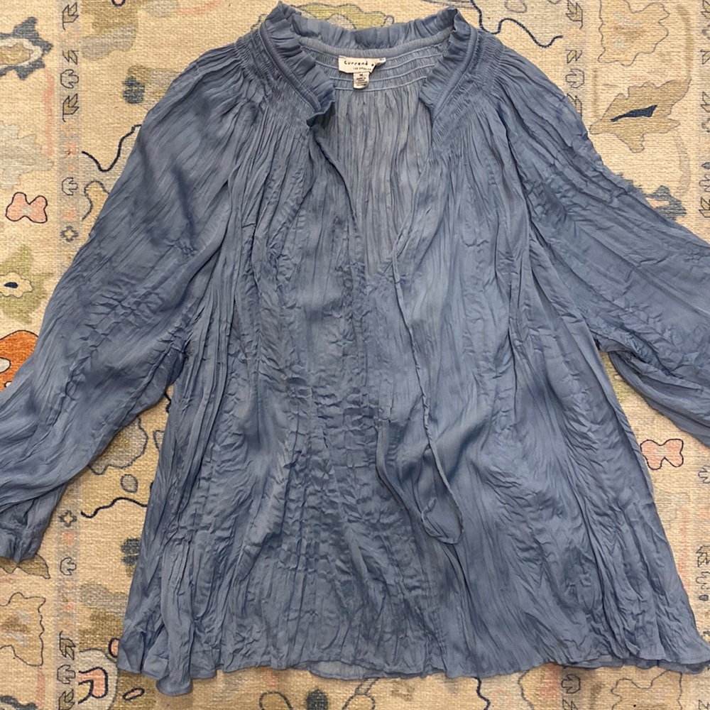 Current Air Dusty Blue Crinkled Button-Front Blouse